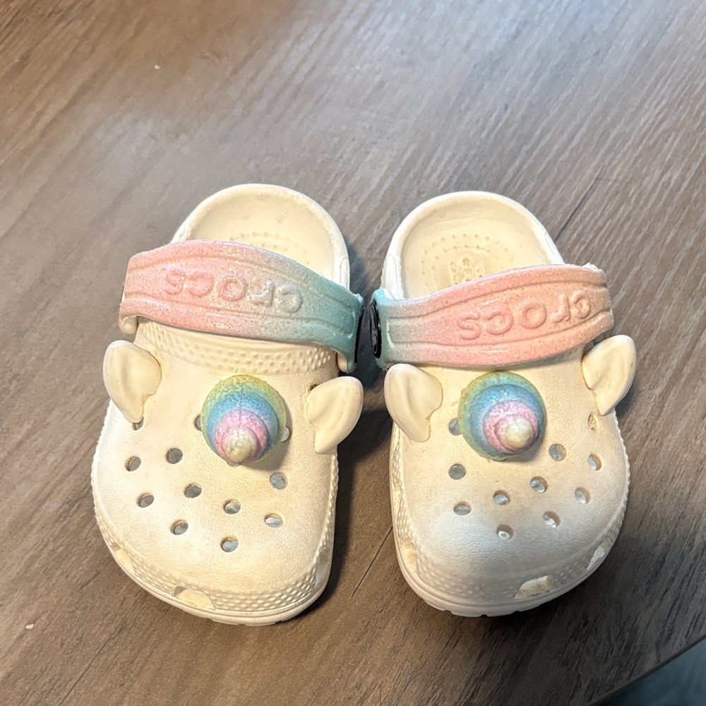 CROCS Kids Unicorn Clogs - Cream with Pastel Rainbow